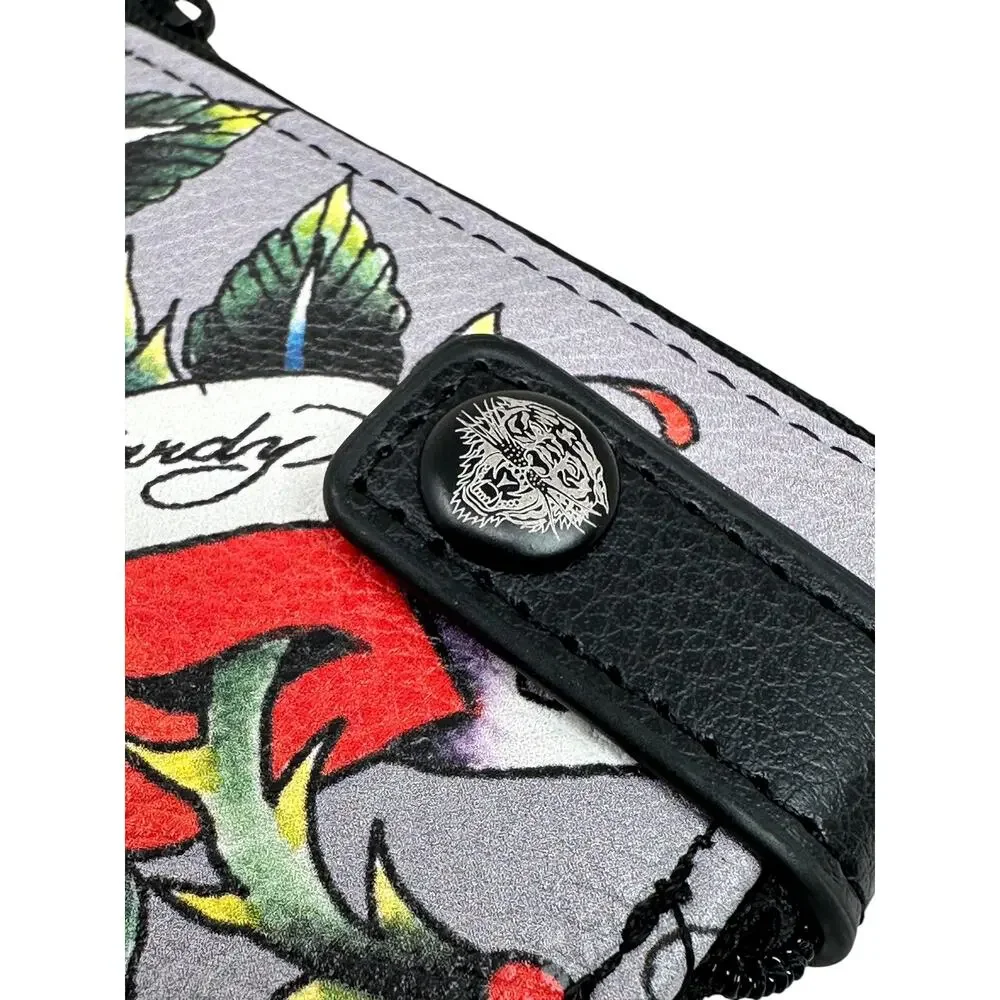 Ed Hardy Men's Pyramid Stud Printed Snap Closure Bifold Wallet